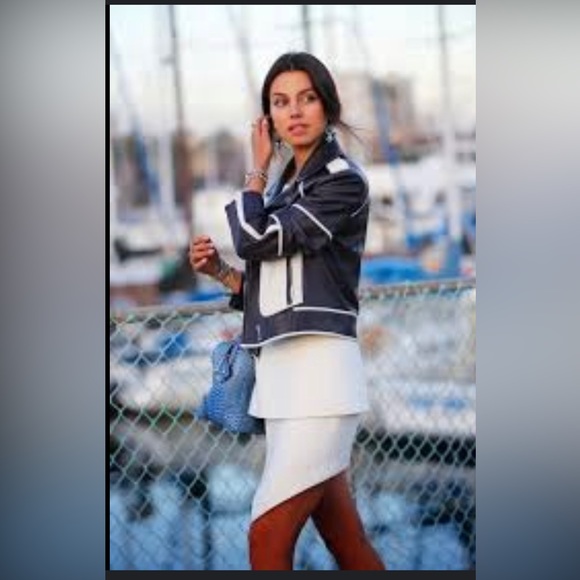 Diane von Furstenberg navy biker leather jacket (genuine leather) - Picture 1 of 6